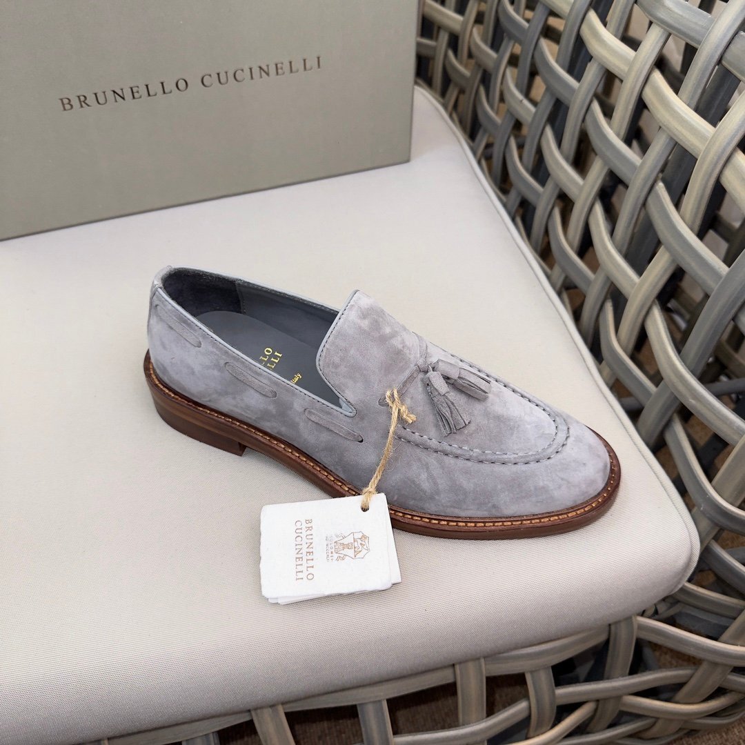 Brunello Cucinelli Brunello Cucinelli бахрома pe колено мужской обувь обувь Loafer casual серый размер выбор возможность 