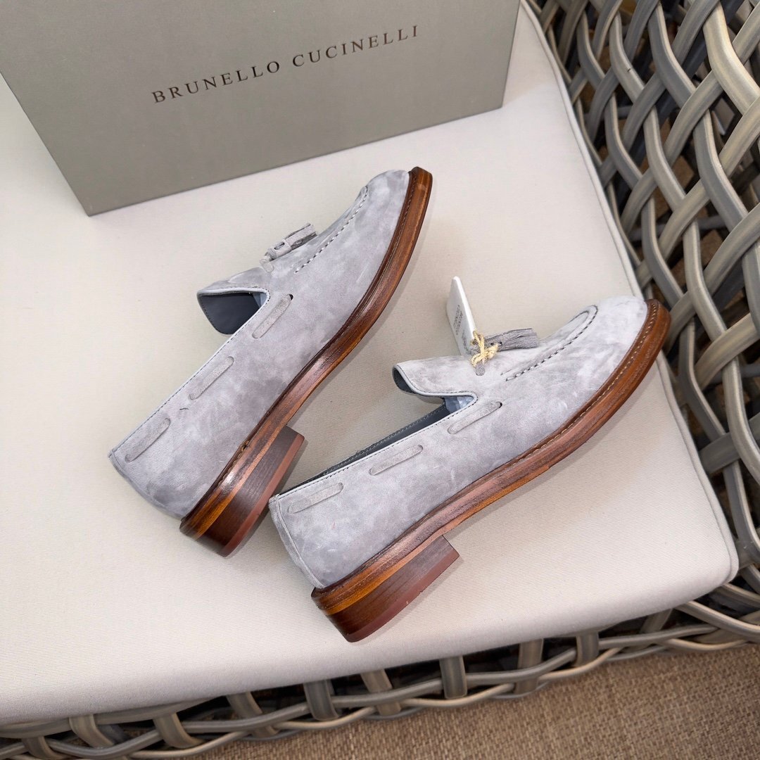 Brunello Cucinelli Brunello Cucinelli бахрома pe колено мужской обувь обувь Loafer casual серый размер выбор возможность 