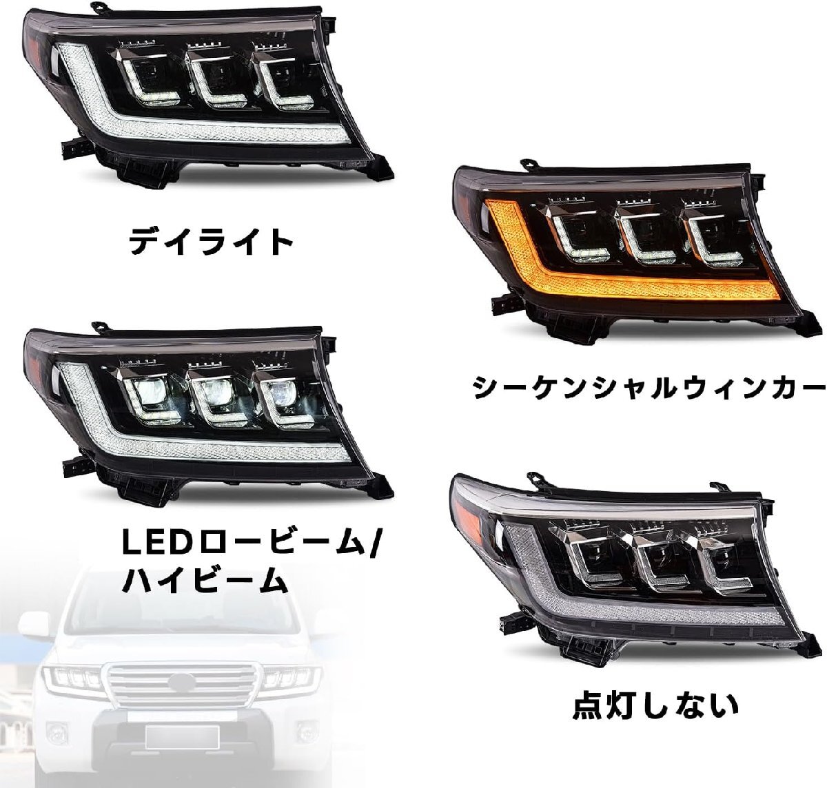 トヨタ ランドクルーザー200系 ヘッドライト UZJ200W URJ202W型 全LED 流れるウインー 左右セット FOR Toyota Landes cruiser 2007-2015年の画像7