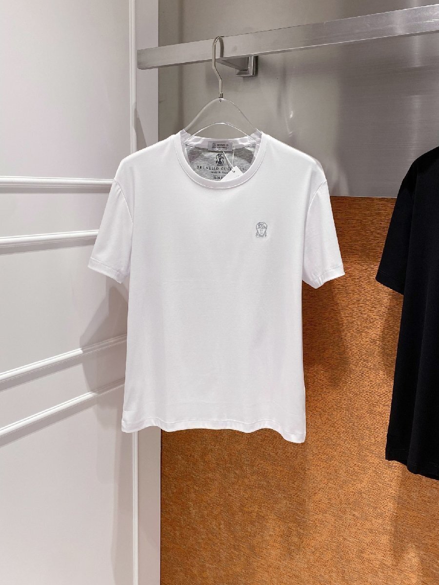 ブルネロクチネリ BRUNELLO CUCINELLI メンズ Tシャツ 刺繍ロゴ シンプル コットン 半袖 M-3XL サイズ選択可能 白の画像1
