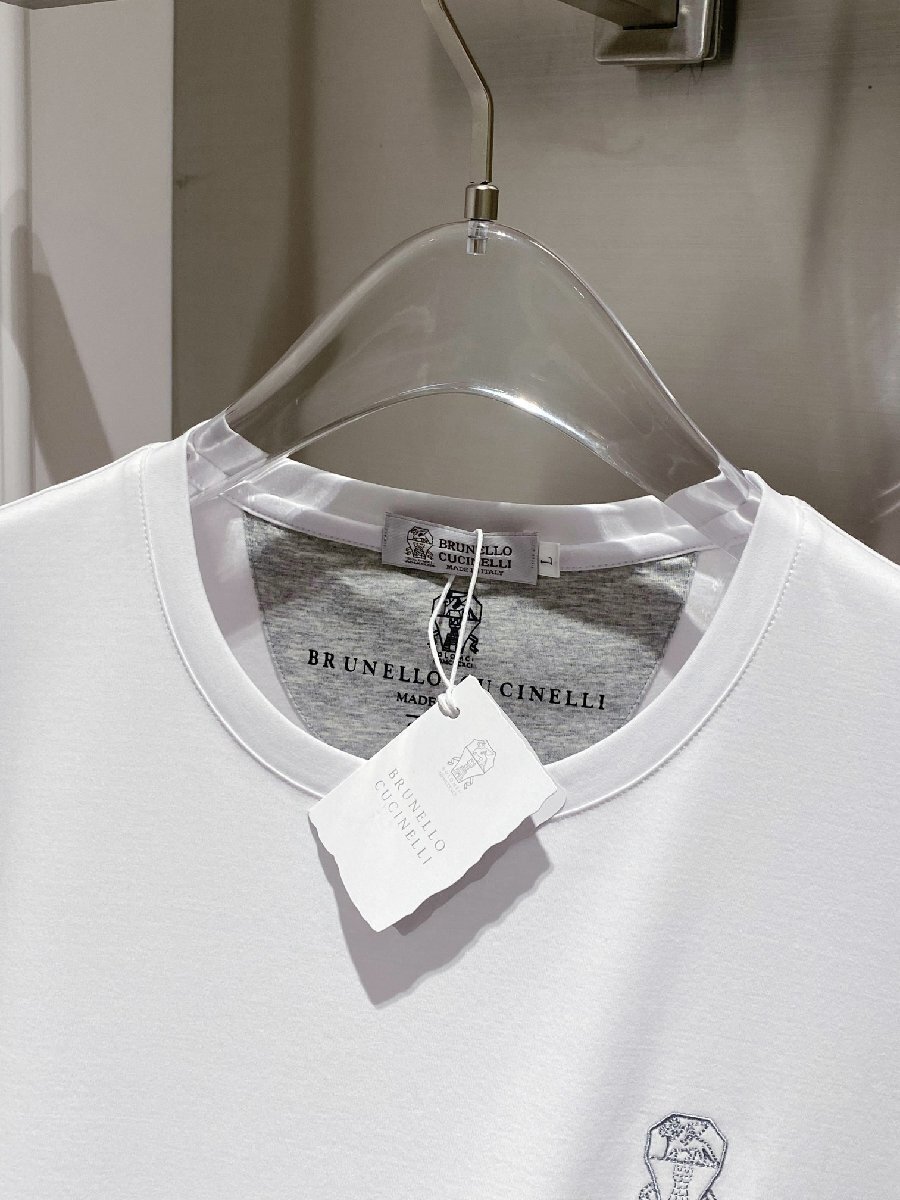 ブルネロクチネリ BRUNELLO CUCINELLI メンズ Tシャツ 刺繍ロゴ シンプル コットン 半袖 M-3XL サイズ選択可能 白の画像3