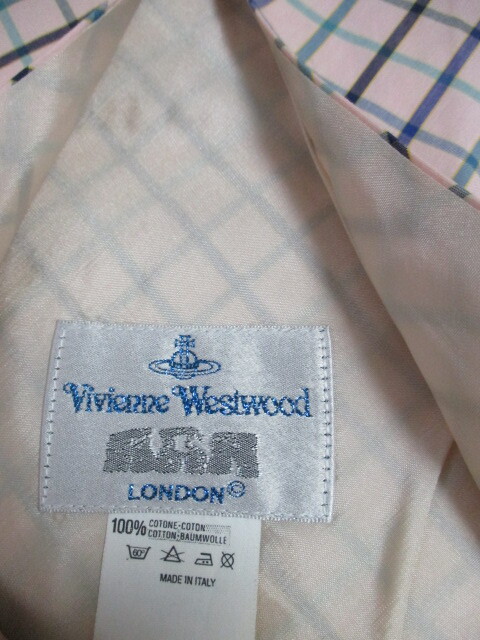  Vivienne Westwood MAN розовый проверка широкий галстук (USED)41424