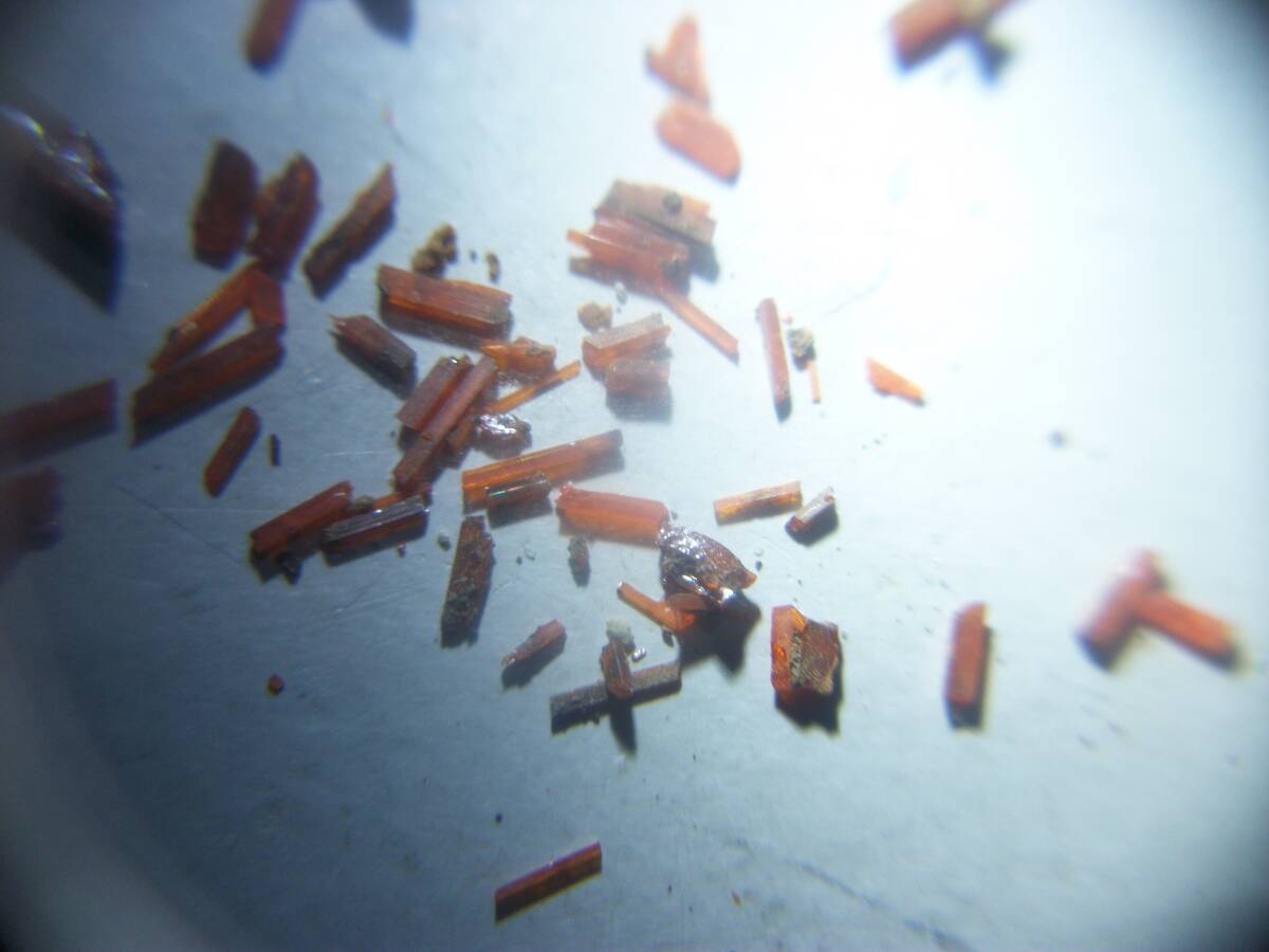 オーストラリア クロコアイト  紅鉛鉱 さざれ 単結晶 赤～オレンジの柱状結晶 多数 定型外発送の画像5