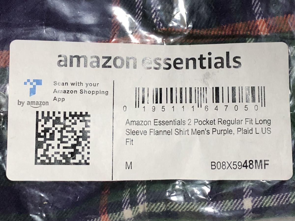 未開封 未使用 タグ付 amazon essentials 2着 フランネルシャツ ネルシャツ L 〜XL 相当 アマゾン プライベートブランド PB チェックシャツの画像5