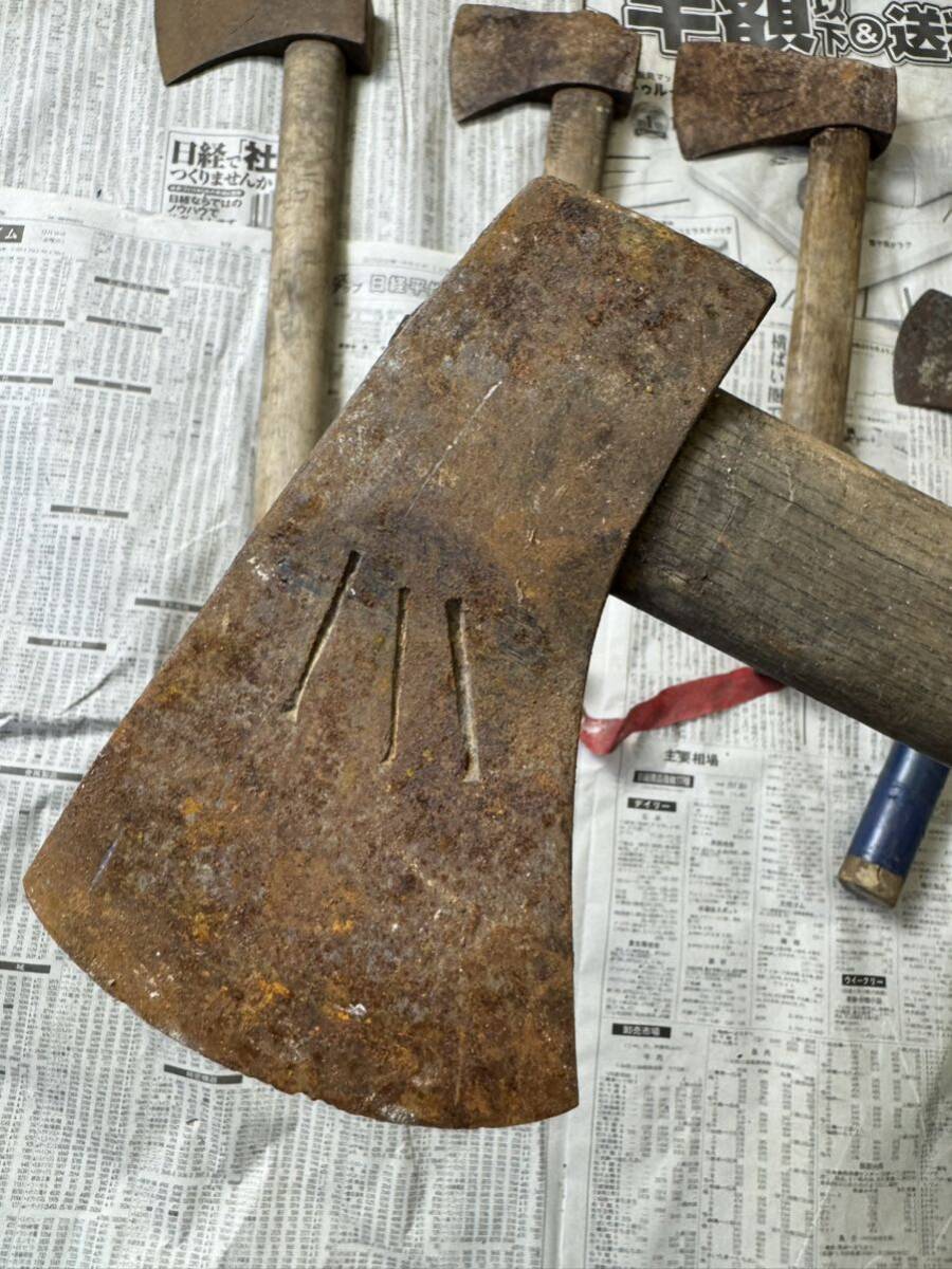 斧 オノ 鉈 手斧 丸穴 ナタ 土佐 古道具 なた アウトドア 大工道具 5本纏め 現状中古品の画像5