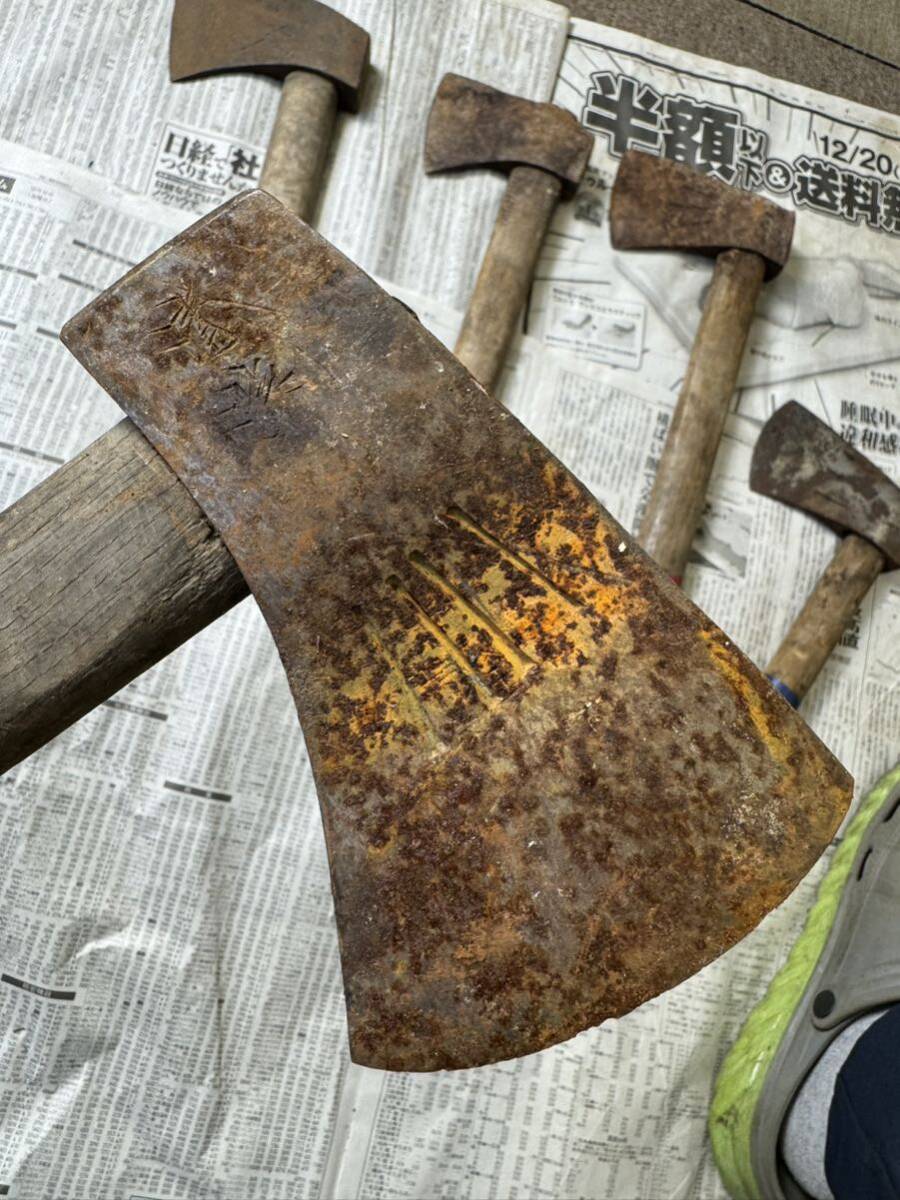 斧 オノ 鉈 手斧 丸穴 ナタ 土佐 古道具 なた アウトドア 大工道具 5本纏め 現状中古品の画像4