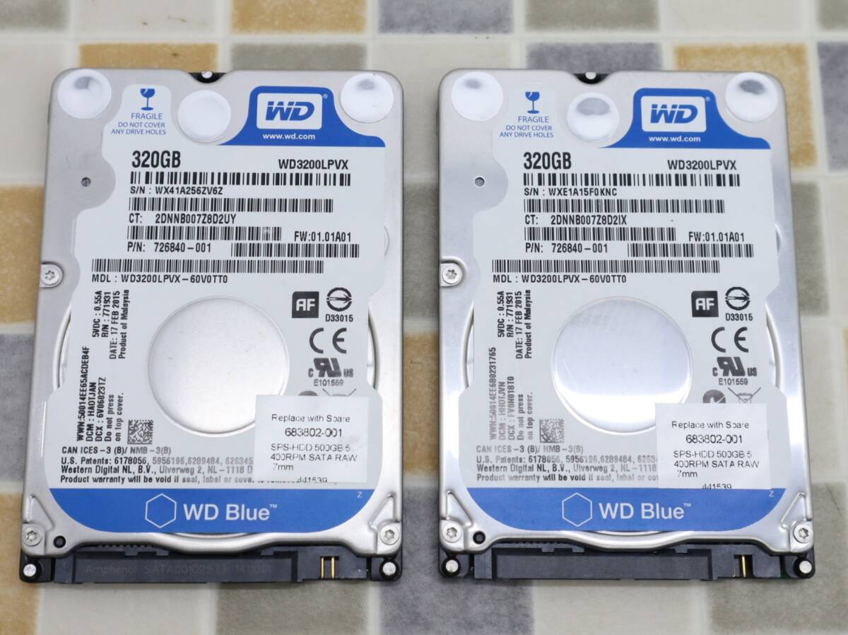 ∠2枚 中古 HDD｜2.5インチ 内蔵型 ハードディスク｜WD Blue Western Digital WD3200LPVX HDD｜320GB SATA フォーマット済■N9305の画像1