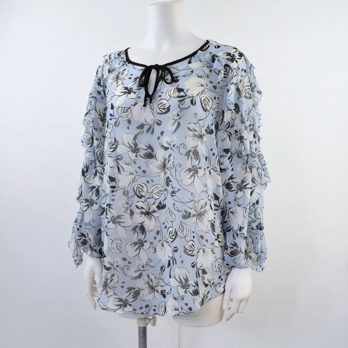 5000-NN00195* Nara Camicie NARACAMICIE* blue group flower chiffon print long sleeve pull over blouse Ⅳ(15 number ) large size 