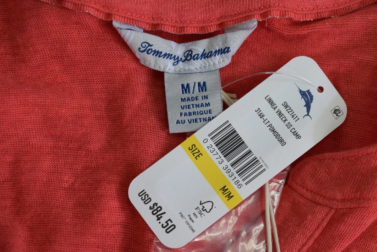 0913-24F0094★トミーバハマ Tommy Bahama タグ付き新品★ハワイで購入♪ Vネックリネンカットソー M 大人ピンク_画像7