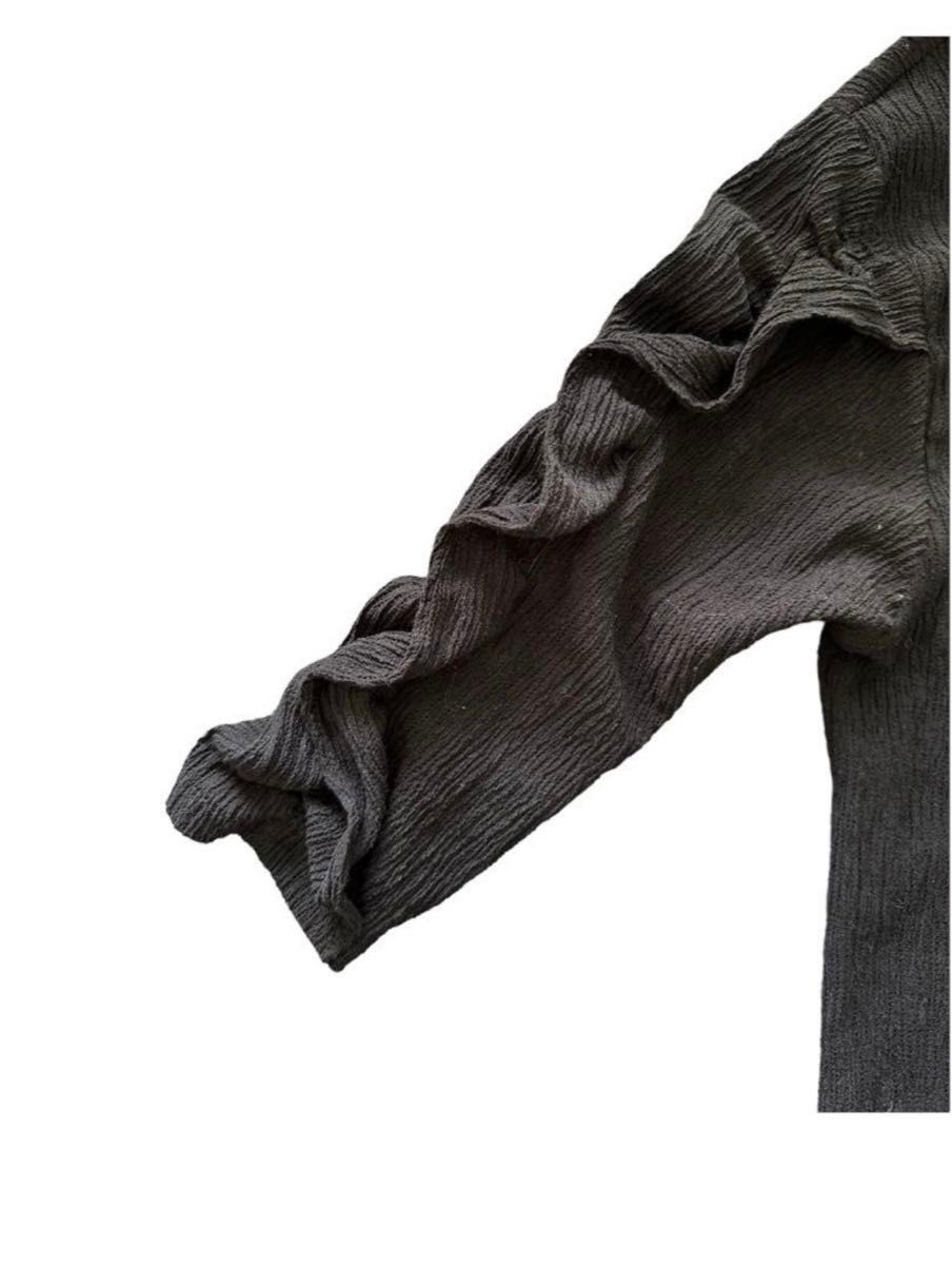 【美品】ZARA（ザラ）袖フリルチュニックデザインワンピースL 黒ブラック　7分袖