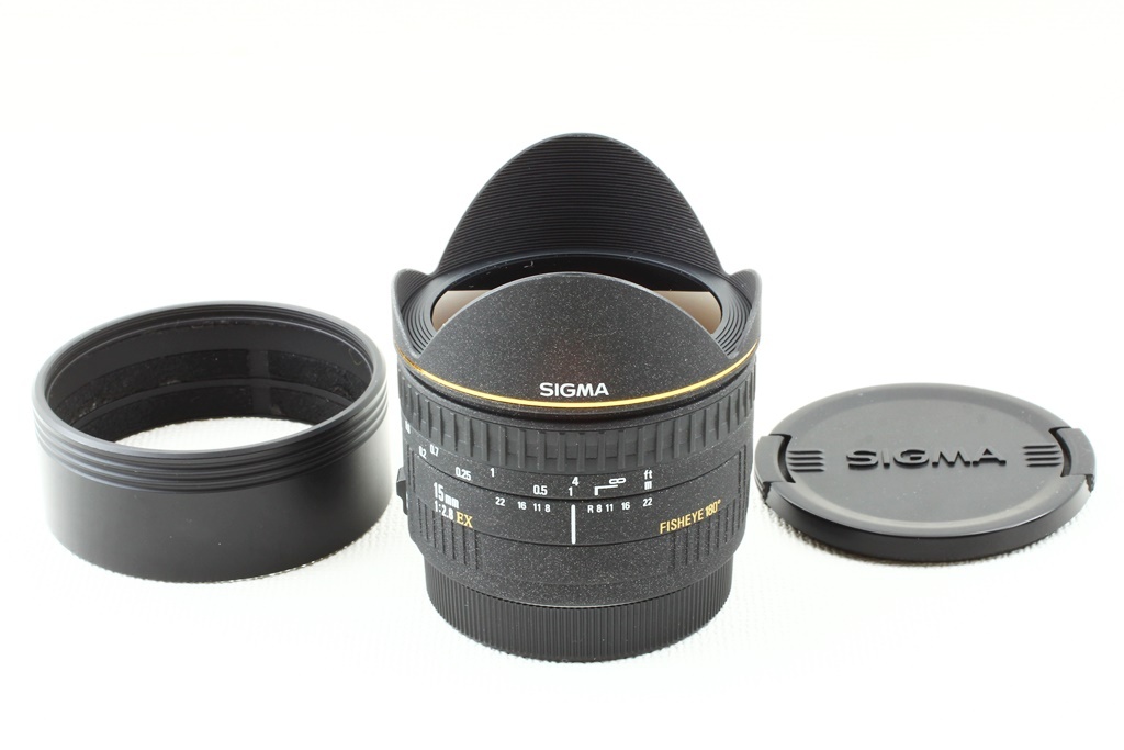 極上品◆SIGMA シグマ AF 15mm F2.8 EX Fisheye Canonキヤノン◆フィッシュアイ 魚眼レンズ/A1011_専用フード付きの大人気レンズ！