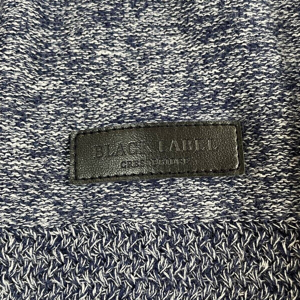 美品 L〜XL BLACK LABEL CRESTBRIDGE ブラックレーベルクレストブリッジ 編み込み 綿 ニット 長袖 セーター ロゴ レザープレート 伸縮性 青の画像9