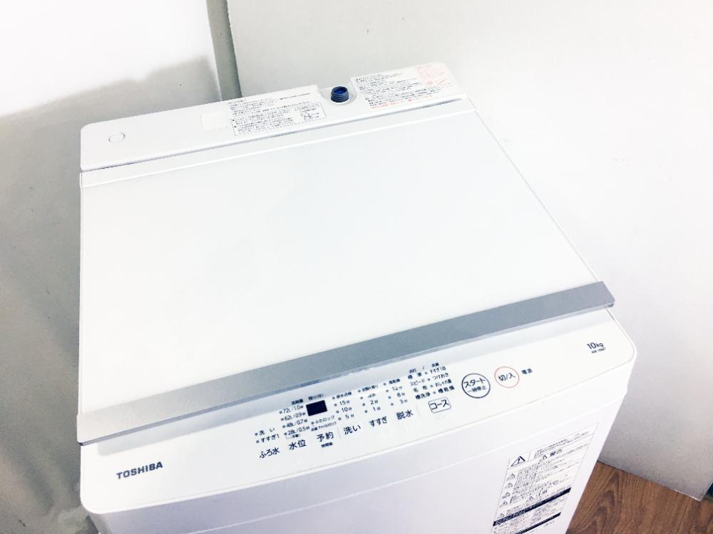 地域限定送料無料★2021年製★極上超美品 中古★東芝 10kg ゆとりの大容量でパワフル洗浄!!ガラストップデザイン！洗濯機【AW-10M7】D8YGの画像3