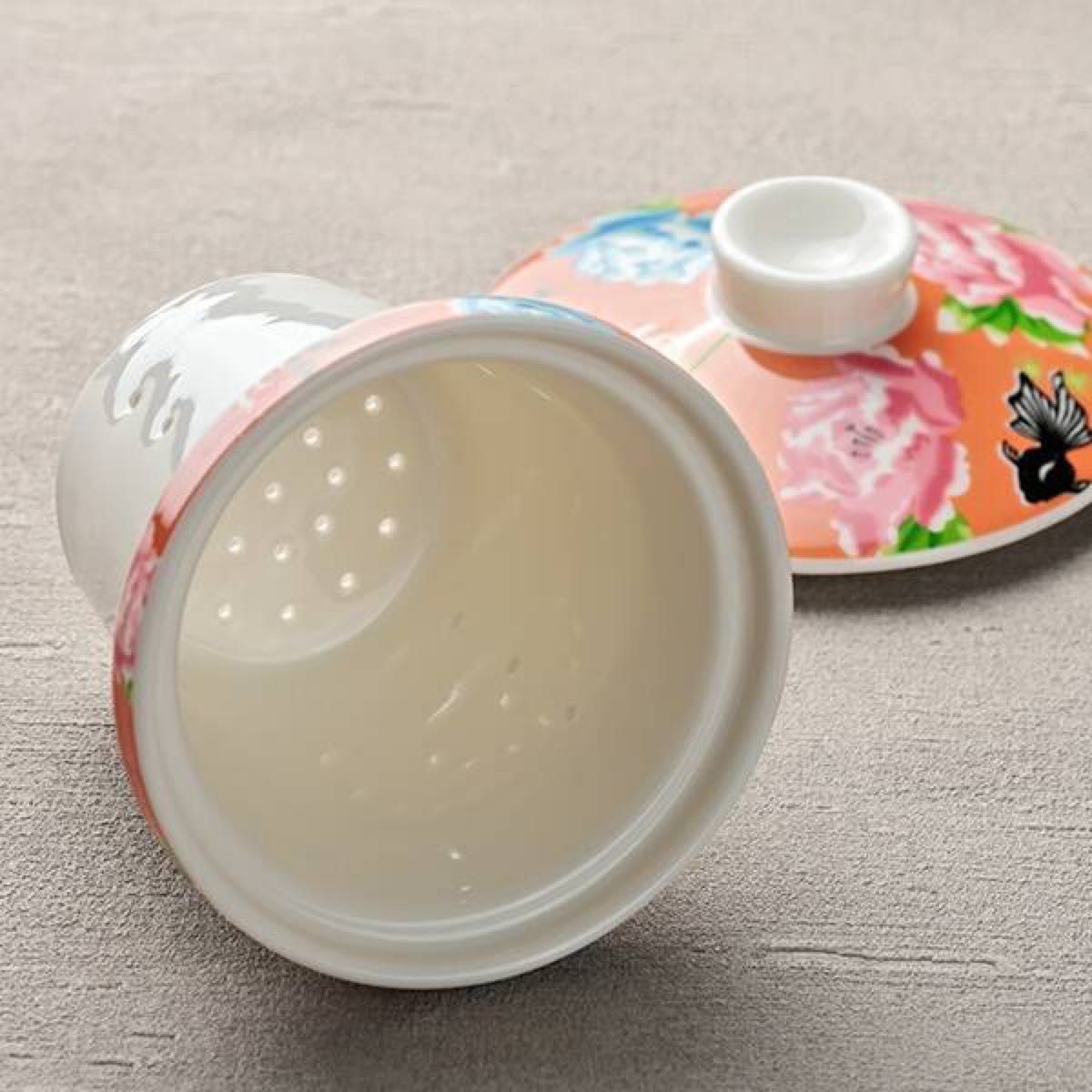 【新品】カルディ★台湾フェア茶こし付きマグカップセージグリーンどんぶりれんげセットアプリコット
