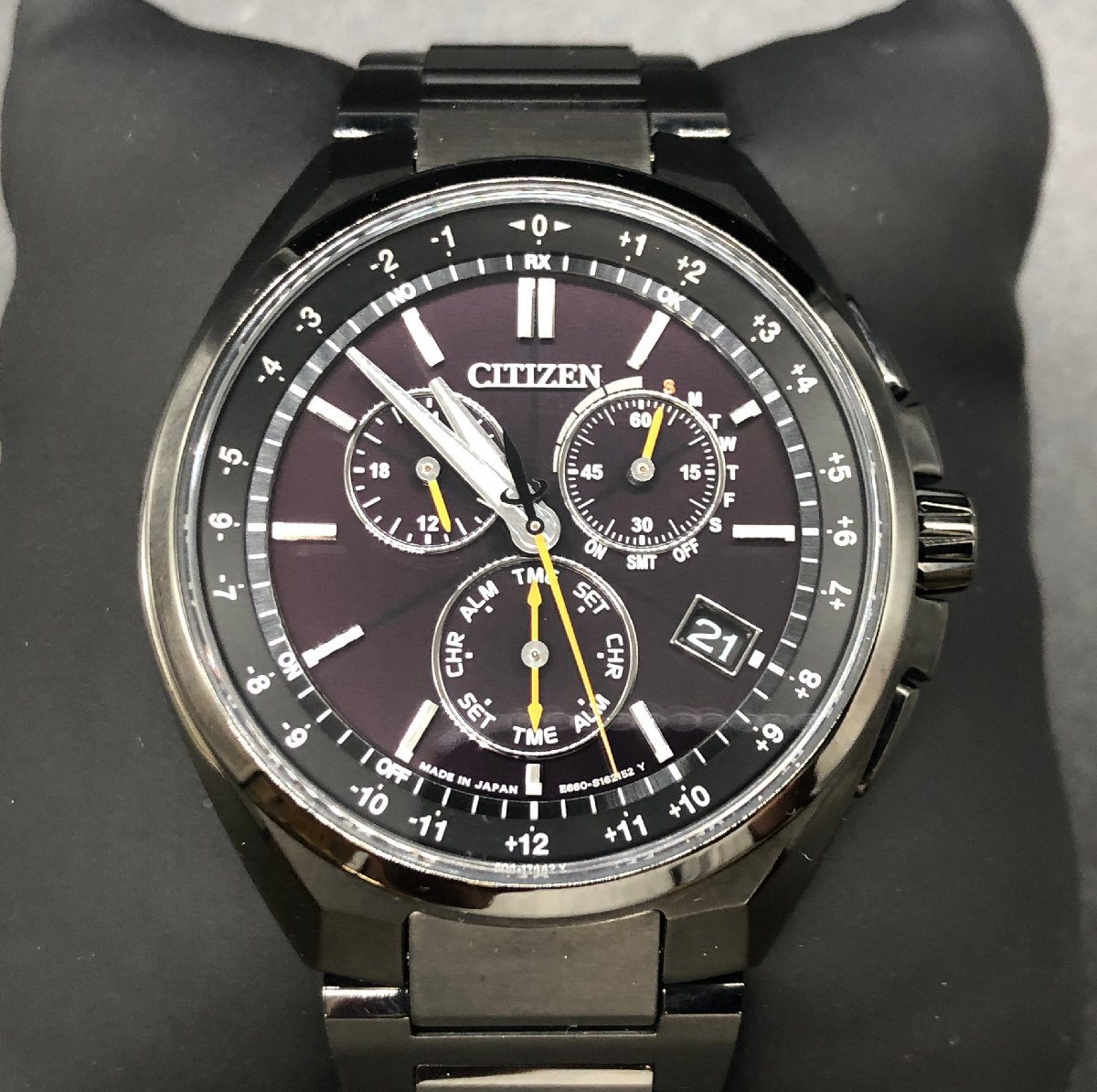 CITIZEN シチズン アテッサ エコ・ドライブ電波時計 ダイレクトフライト クオーツ ブラック CB5045-60E ☆良品☆[77-0521-O1_画像1