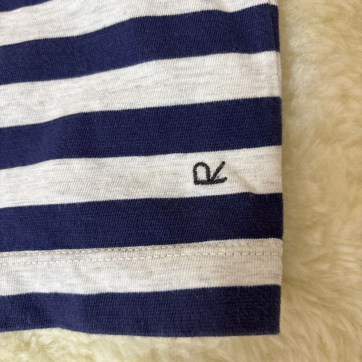 45R デコボコ天竺のバスクTシャツ　ボーダー　紺　刺繍　フリーサイズ　４５ｒｐｍ_画像3