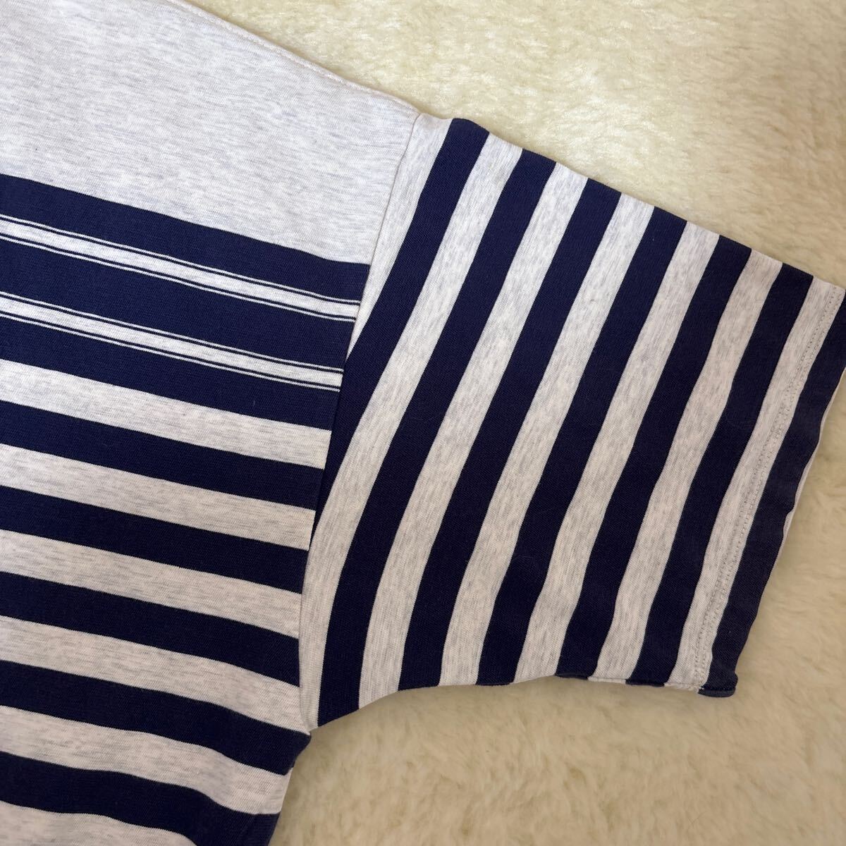 45R デコボコ天竺のバスクTシャツ　ボーダー　紺　刺繍　フリーサイズ　４５ｒｐｍ_画像8