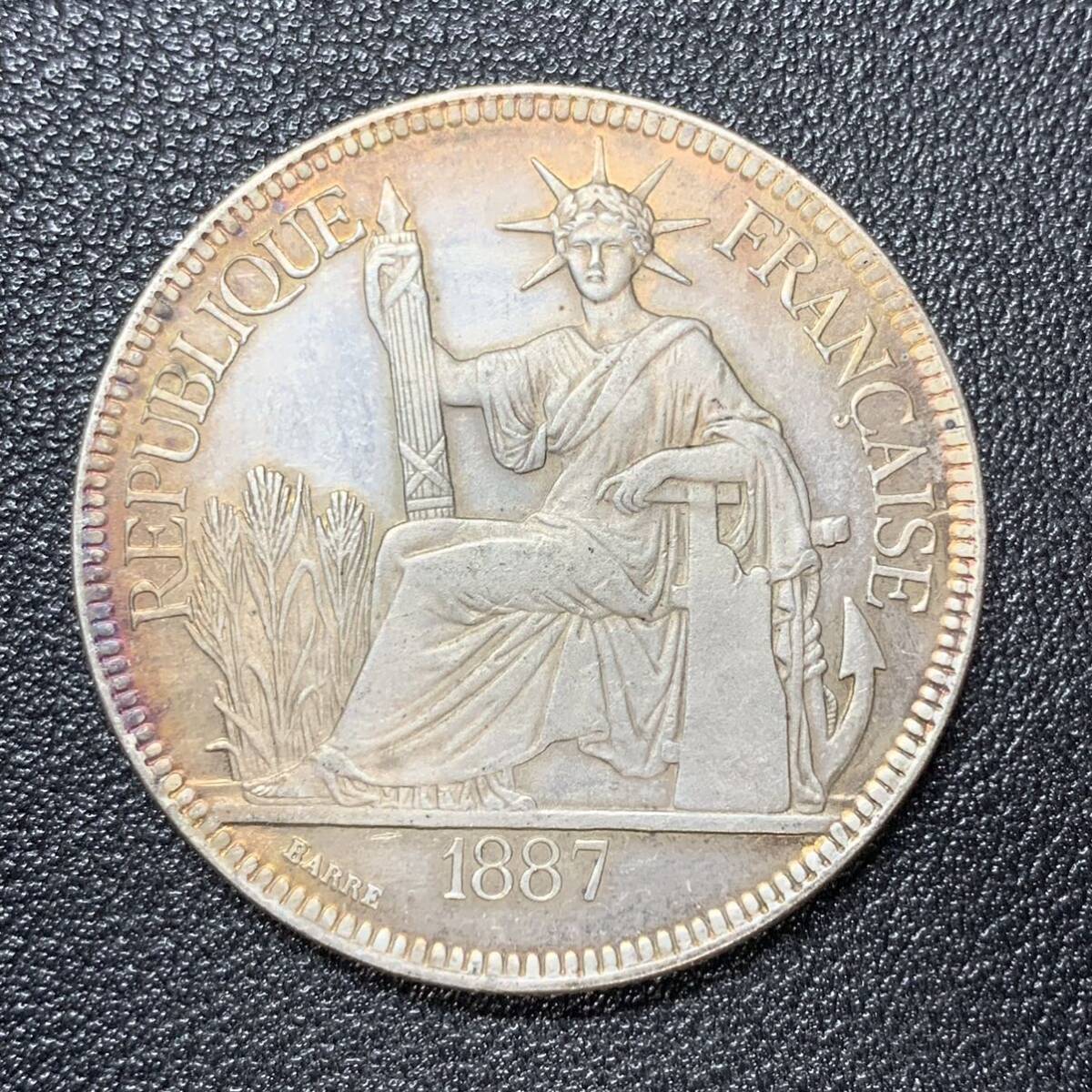 銀貨 古銭 フランス領インドシナドル 1887年 自由の女神デザイン コイン 硬貨 の画像1