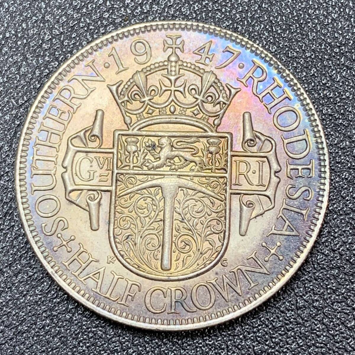 銀貨 古銭 1947年 イギリス ジョージ6世 エドワードクラウン 花冠 ライオン 紋章 大型銀貨 コイン 硬貨 貿易銀の画像1