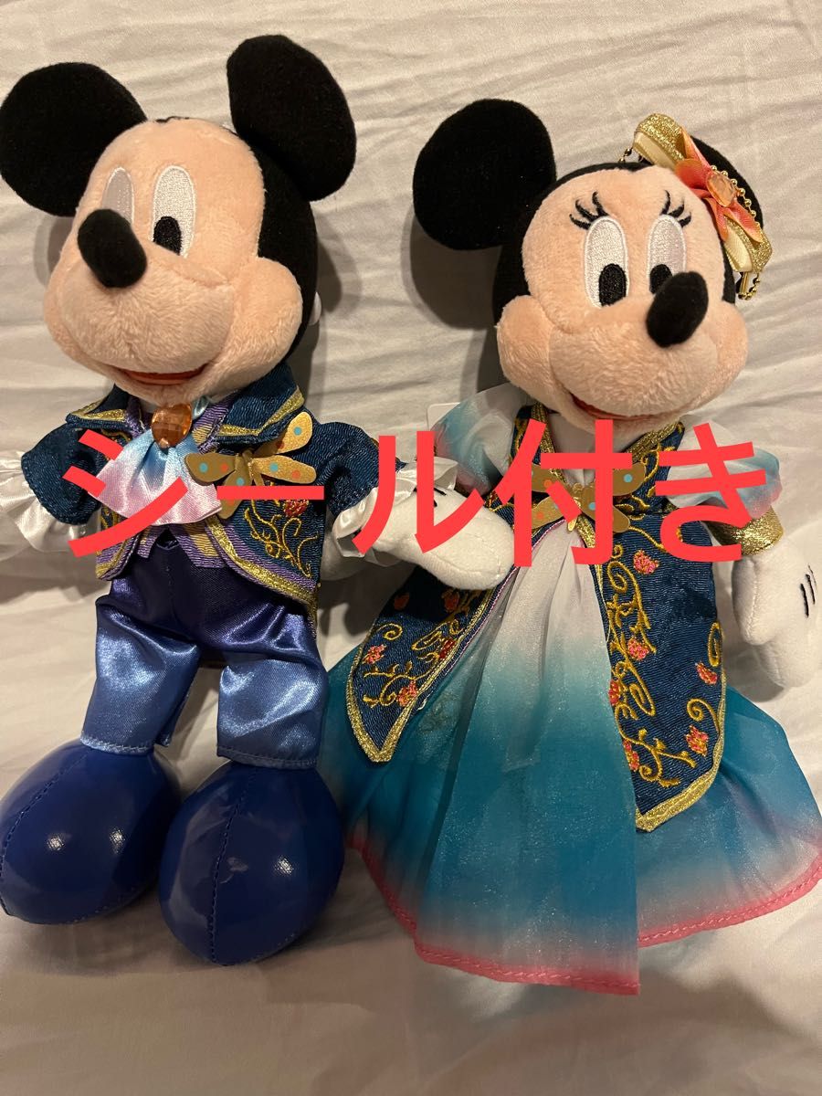 ファンタジースプリングス　ぬいぐるみバッジ　セット　東京ディズニーシー　限定　ミッキー　ミニー　ステッカー付き