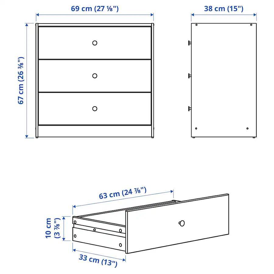 IKEA チェスト（引き出し×3）, GURSKEN グールスケン ライトベージュ, 69x67 cm 送料￥750！の画像6