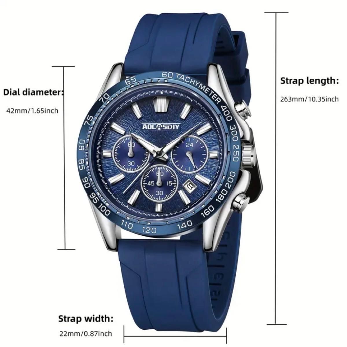 新品 AOCASDIY オマージュクロノグラフウォッチ ラバーストラップ メンズ腕時計 ブルー R42