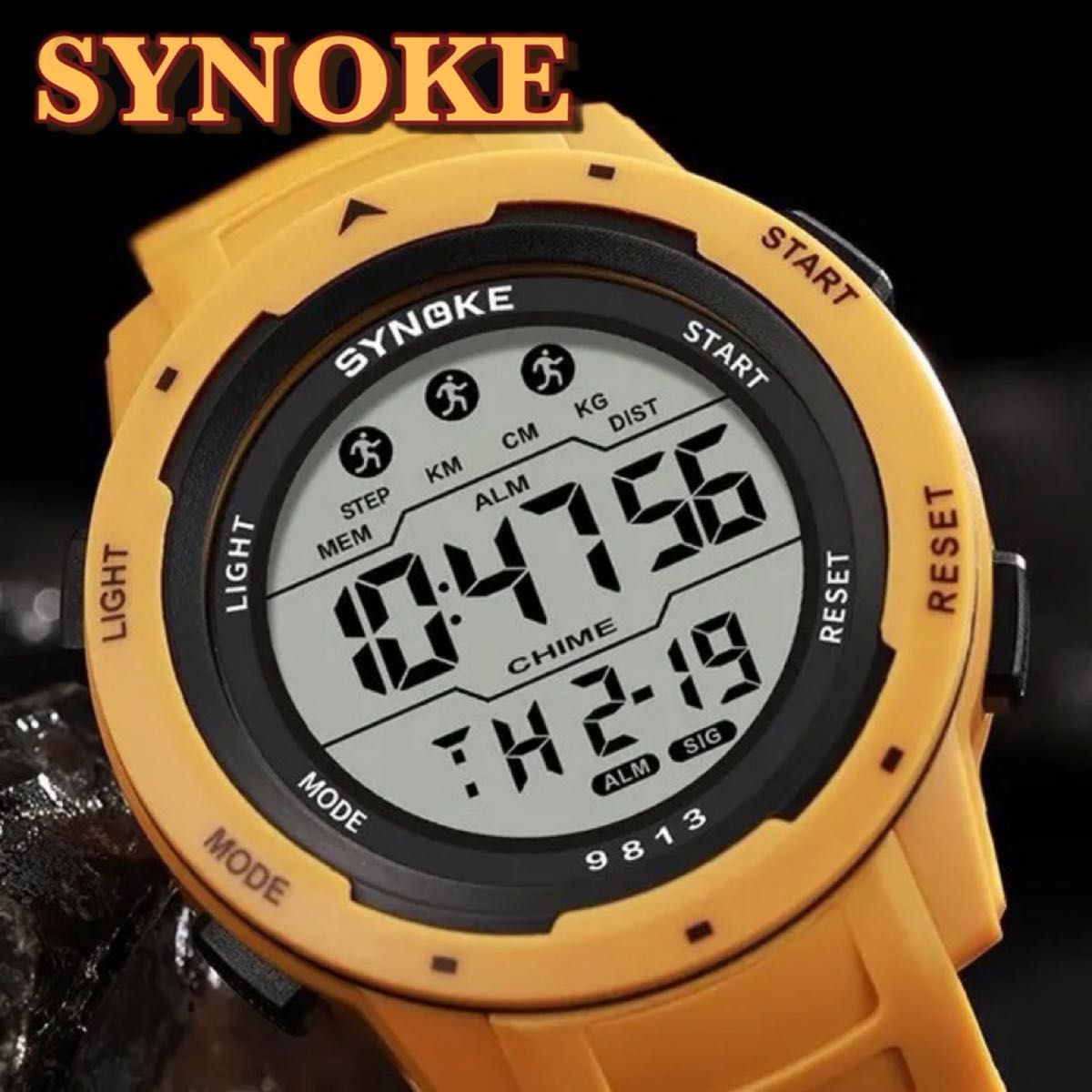 新品 SYNOKE デジタルウォッチ ラウンドフェイス メンズ腕時計 イエロー