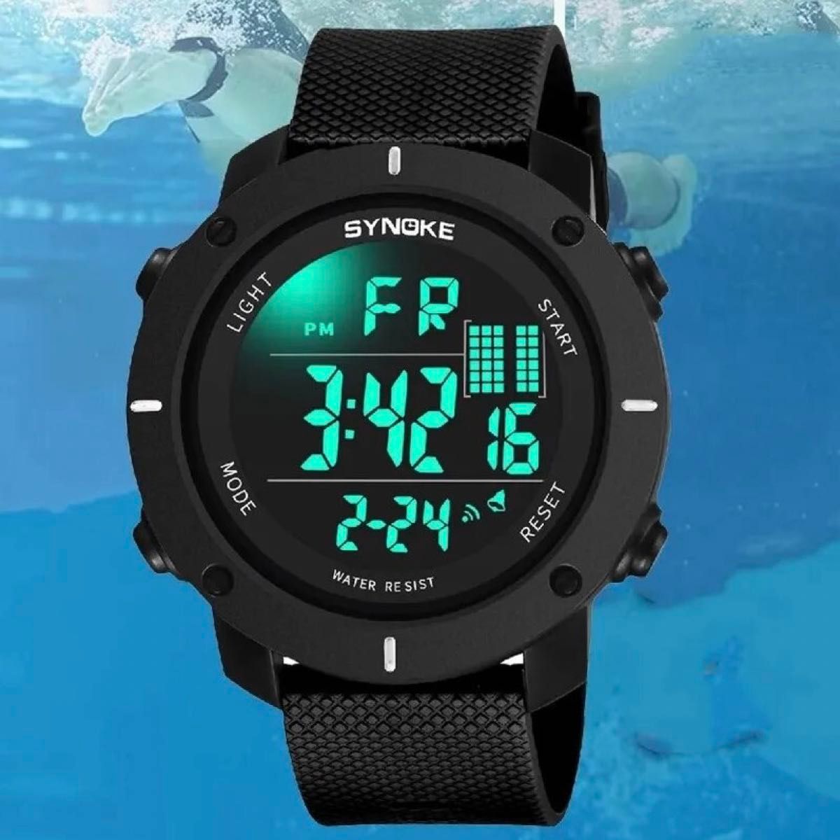 新品 SYNOKEスポーツデジタル 防水 デジタルストップウォッチ メンズ腕時計 9658 ブラック