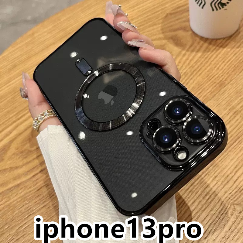 iphone13proケース TPU 軽量 カバー 無線 磁気 ワイヤレス充電 ブラック の画像1