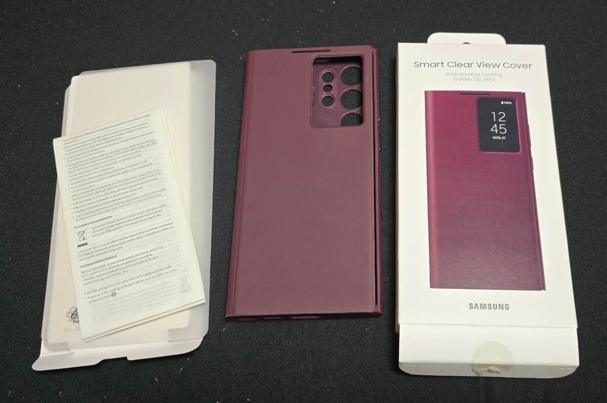 ドコモ docomo Galaxy S22 Ultra Smart Clear View Cover 海外純正 スマホ ケース バーガンディ Burgundy 試着程度_画像1