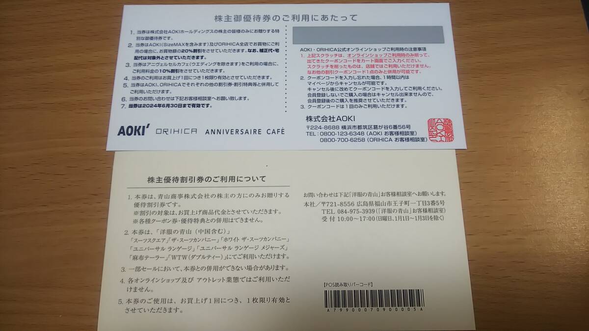 【送料\63円・即決】おまけ付　青山商事　株主優待券1枚　20％OFF 期限2024.12.31 洋服の青山 （おまけ AOKI アオキ株主優待券 1枚同封）a_裏面