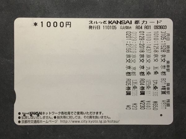 使用済み＊スルッとKANSAI 都カード 京都市営地下鉄は、平成23年5月29日に開業30周年を迎えます。京都市交通局＊鉄道 資料_画像2