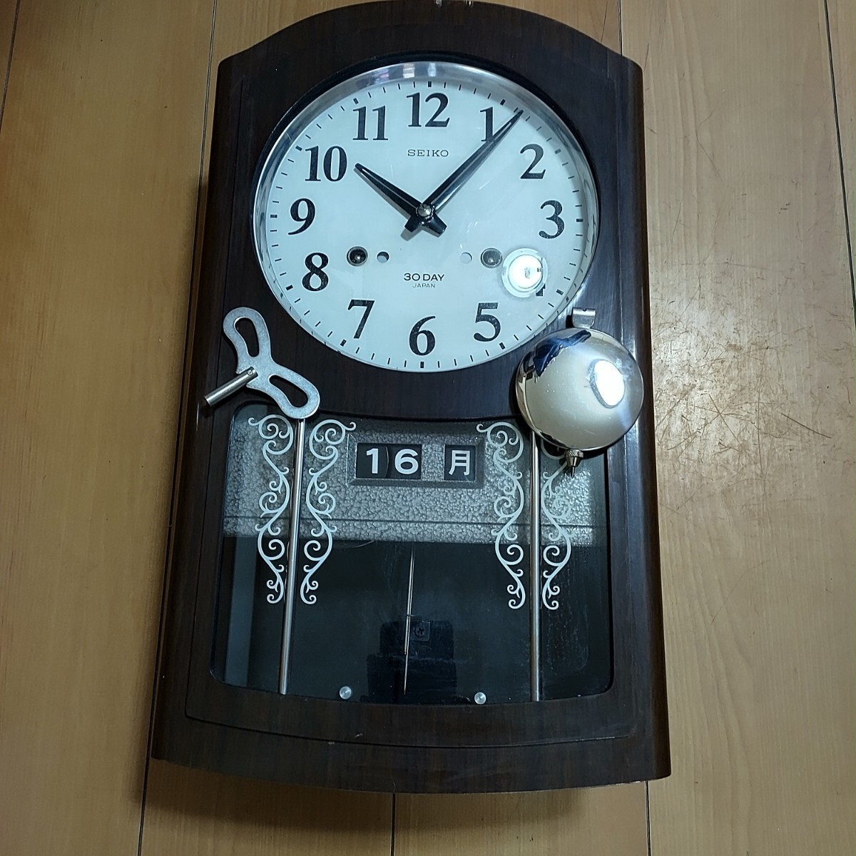 SEIKO 30DAY 壁掛け 柱時計 振り子時計 ボンボン時計 昭和レトロ 当時物 アンティーク ジャンク 管理番号A-3(KO)の画像1