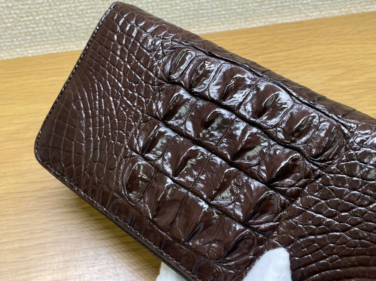 1 jpy car m. crocodile round fastener long wallet wani leather . leather genuine article purse valuable goods original leather men's purse one sheets leather the truth thing photograph for man tea color 