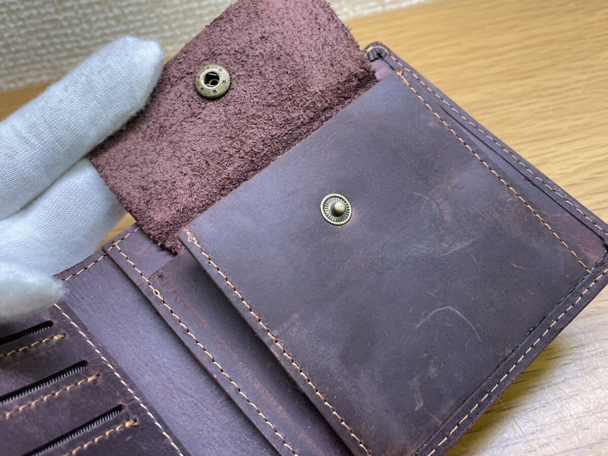 新品 クレイジーホース 牛革 レザー 二つ折り財布 ウォレット 本革 メンズ 小銭入れあり 男性用 財布_画像6