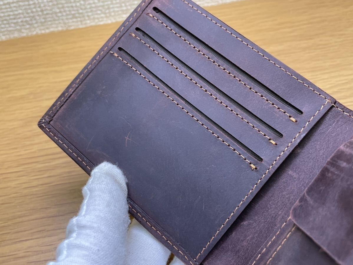新品 クレイジーホース 牛革 レザー 二つ折り財布 ウォレット 本革 メンズ 小銭入れあり 男性用 財布の画像8