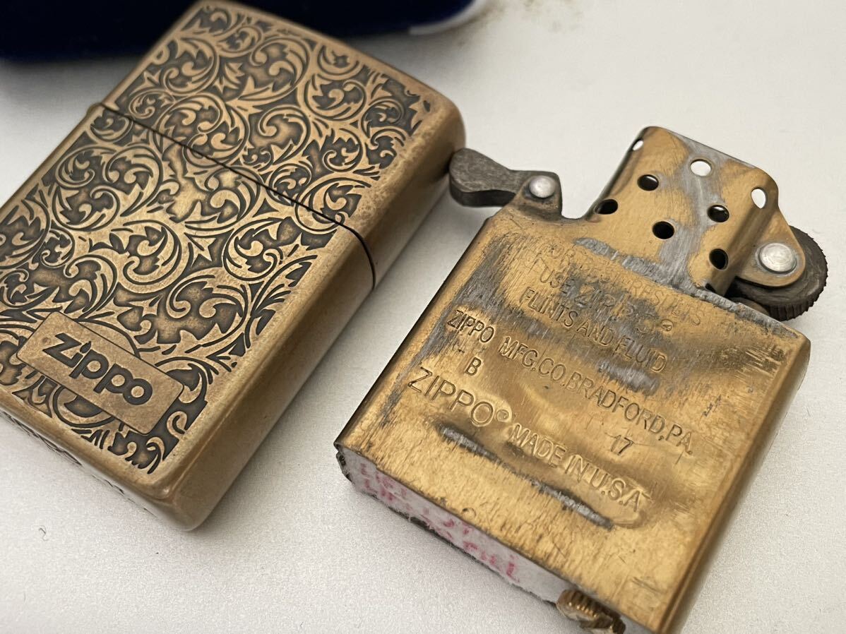 1円 ZIPPO ライター 唐草彫刻 ジッポ Zippoオイルライター真鍮製 中古品 喫煙グッズジッポー 火花確認済 E9787