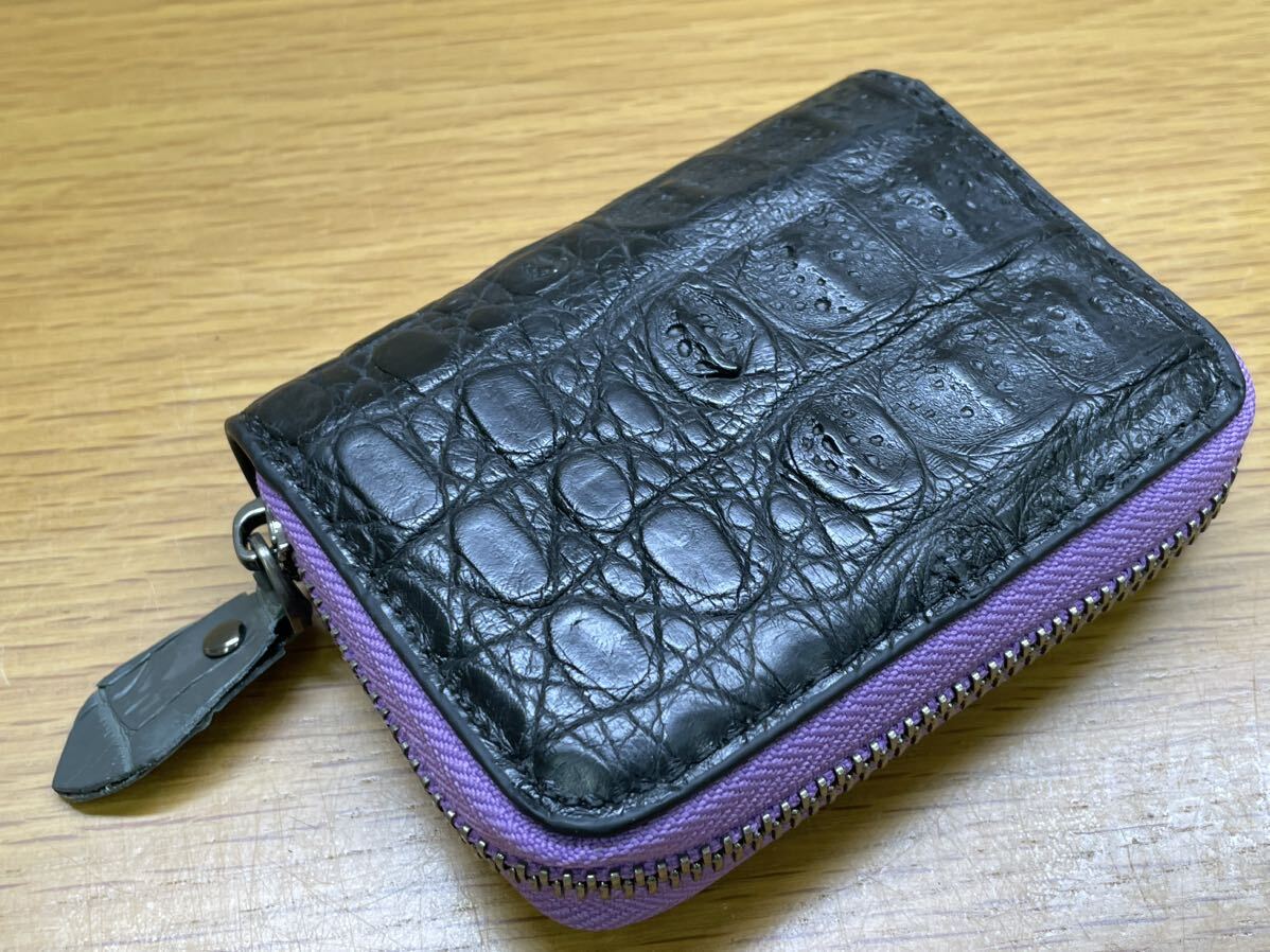 1 jpy crocodile coin case round fastener card-case change purse .wani leather the truth thing photograph purse black 0065