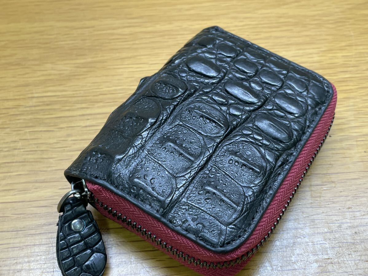 1 jpy crocodile coin case round fastener card-case change purse .wani leather the truth thing photograph purse black 0066