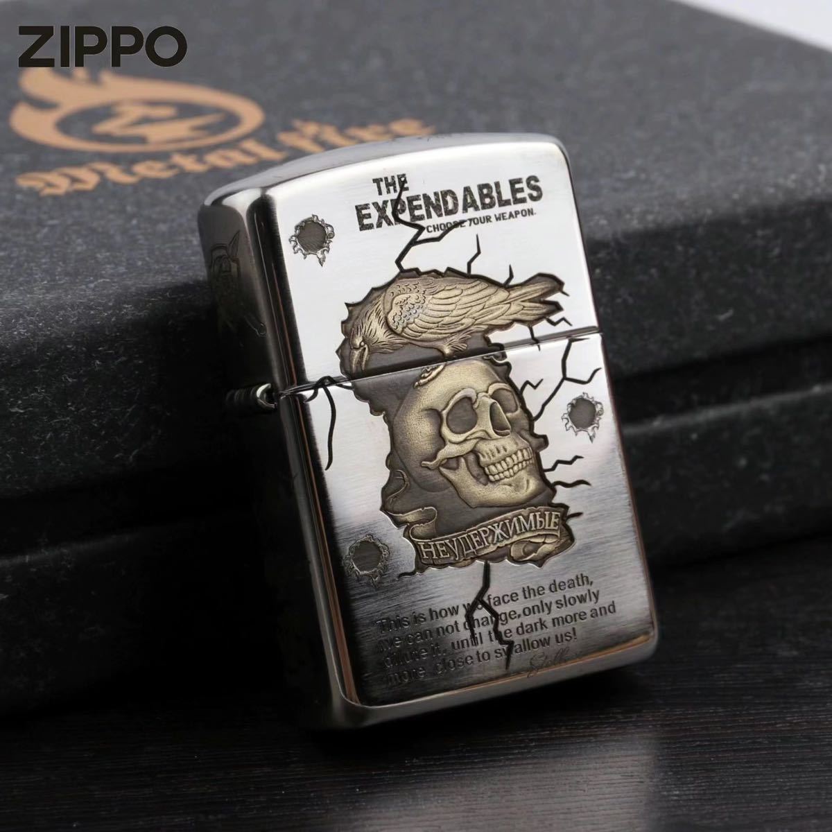 1円 新品 The Expendables ライター ZIPPO 6面加工 新品 エクスペンダブルズ ジッポー オイルライター 真鍮製 未使用 シルバー_画像1