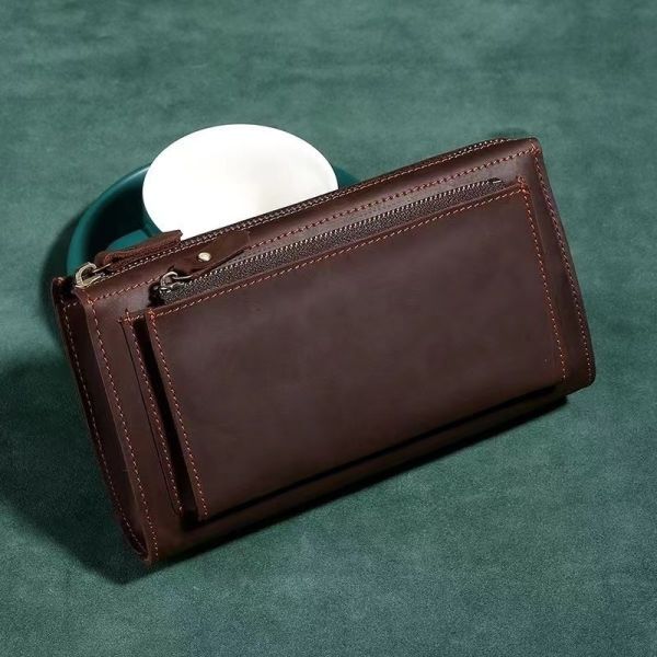 人気 新品 本物クレイジーホース 牛革レザー 長財布 ウォレット本革 メンズ 大容量 カード収納 ラウンドファスナー 男性用 財布の画像2