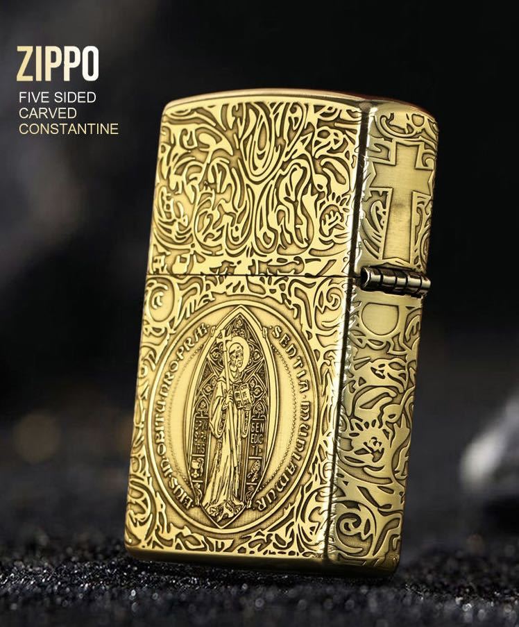 1円 未使用 コンスタンティン ライター ZIPPO 喫煙グッズ ジッポー 6面刻印 オイルライター 真鍮製 新品 ゴールド_画像4