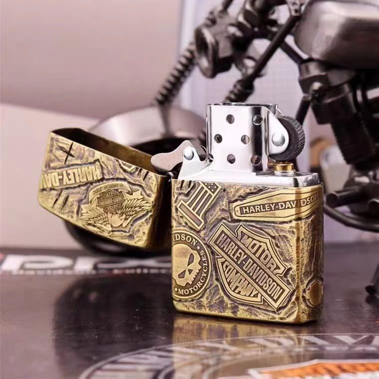 1円 定価13.8万 復刻ハーレーダビッドソン Zippo 真鍮製 ライター ジッポー 立体感 重量感 オイルライター 新品 煙グッズ の画像4