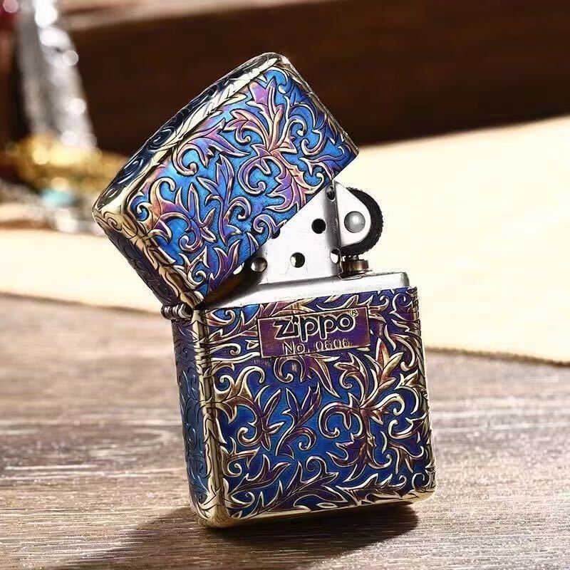 1円 未使用 ZIPPO 唐草彫刻 喫煙グッズ ジッポー 6面刻印 オイルライター 真鍮製 新品の画像4