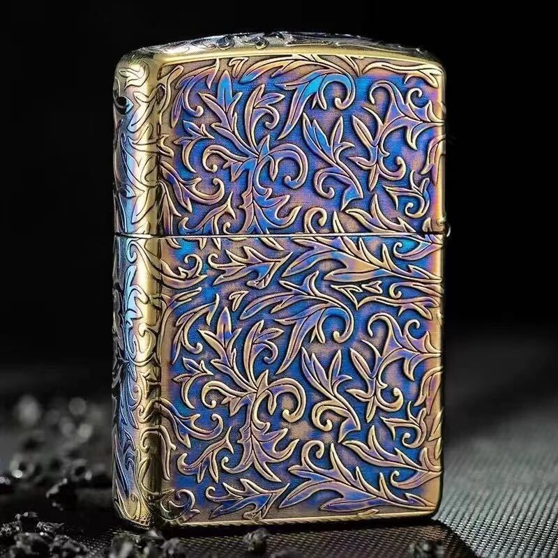 1円 未使用 ZIPPO 唐草彫刻 喫煙グッズ ジッポー 6面刻印 オイルライター 真鍮製 新品の画像2