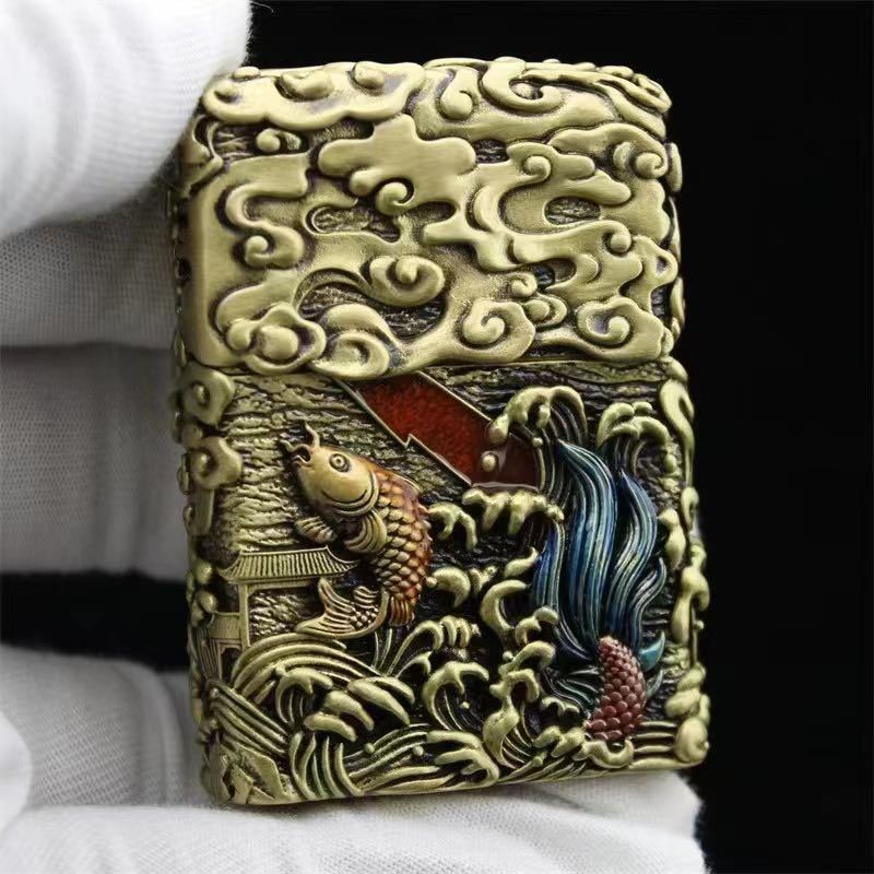 1円 定価13.5万円 鯉魚躍龍門 Zippo 真鍮製 ライター ジッポー オイルライター 新品 立体感 ZIPPO 喫煙グッズ_画像2