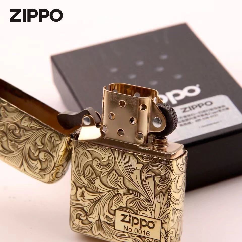 1円 未使用 ZIPPO 唐草彫刻 喫煙グッズ ジッポー 6面刻印 オイルライター 真鍮製 新品 ゴールド