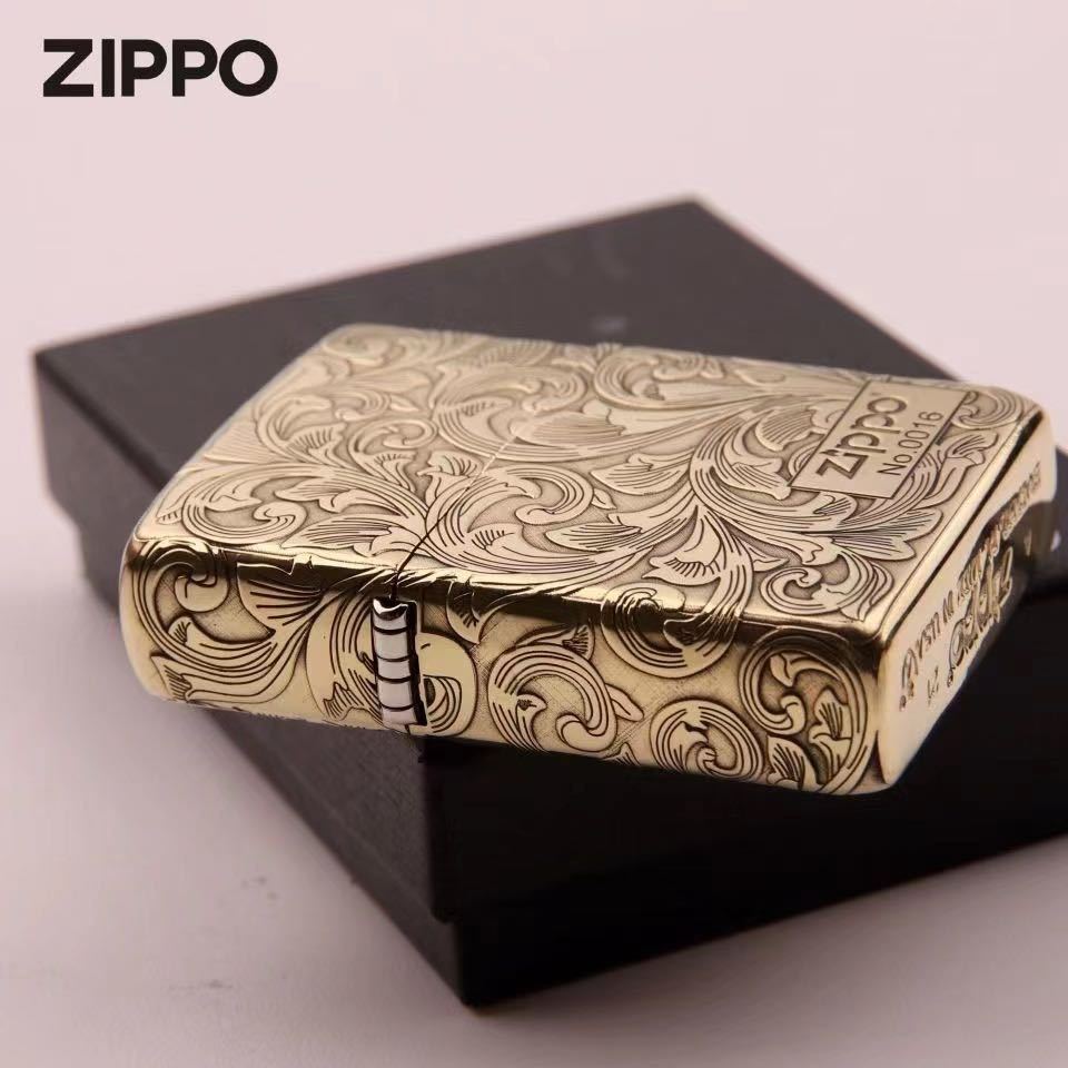 1円 未使用 ZIPPO 唐草彫刻 喫煙グッズ ジッポー 6面刻印 オイルライター 真鍮製 新品 ゴールド