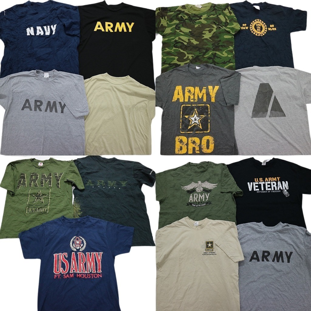 古着卸 まとめ売り ミリタリー 半袖Tシャツ 15枚セット (メンズ M /Ｌ ) プリント ARMY ブラック グレー 迷彩 MS0573 1円スタートの画像1