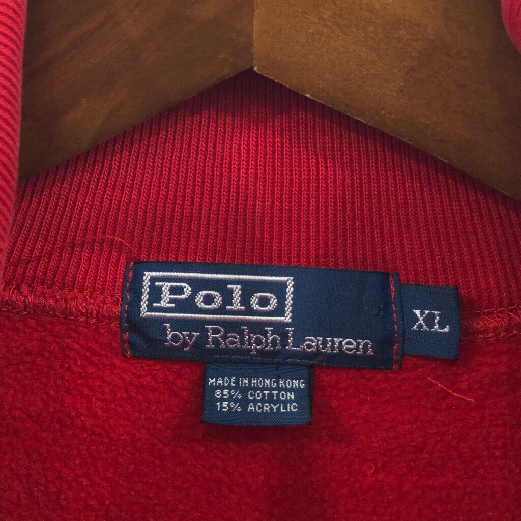 90年代 Polo by Ralph Lauren ポロ ラルフローレン タートルネック スウェット ワンポイントロゴ レッド (メンズ XL) 中古 古着 Q3200_画像5